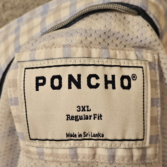 Poncho Western Button Down Fishing Shirt 3XL Blue White Brown Plaid Long Sleeve - Picture 4 of 8